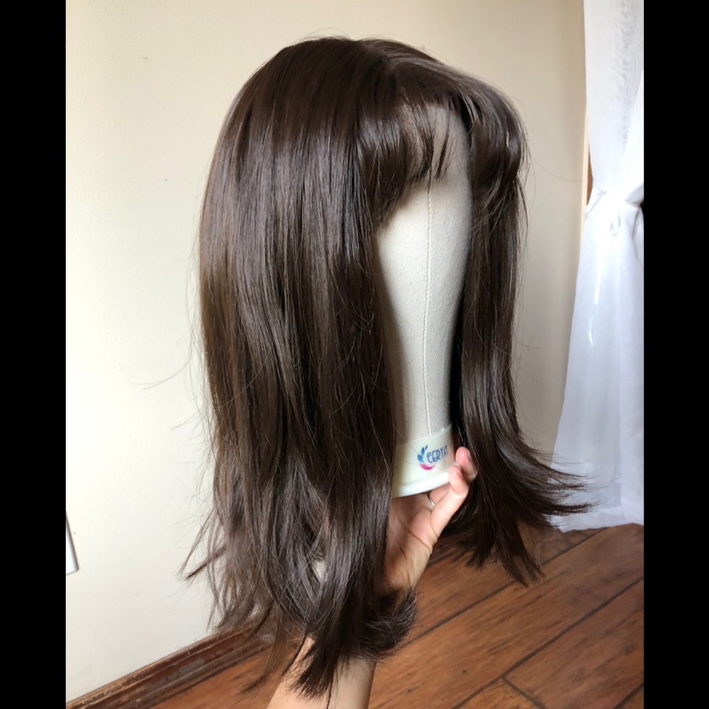 Synthetic Lace Front Wig with Bangs & Layers